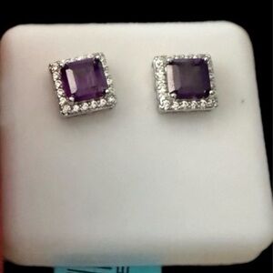 New Sterling Amethyst CZ & Moissanite Earrings